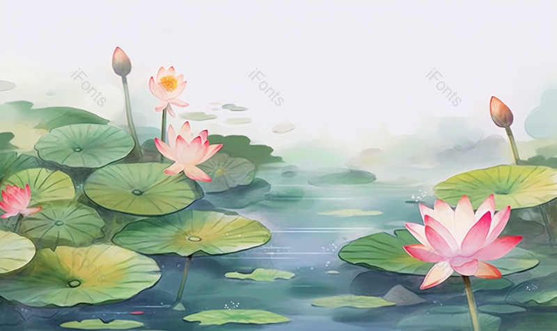 二十四节气夏季夏天立夏小暑池塘荷塘水塘荷花荷叶绿色背景插画,插画/手绘图,插画/手绘图库,插画/手绘图下载,插画/手绘